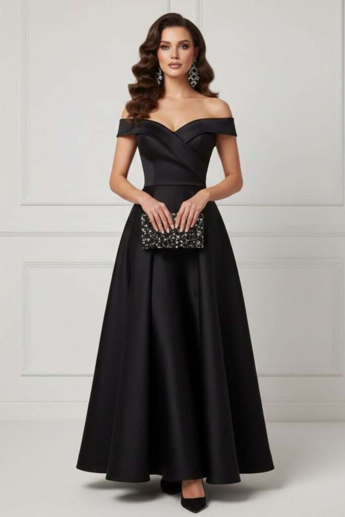 Off-Shoulder Noir: Sleek Romance for Dinner Dates