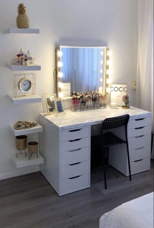 Timeless Vanity with Warm Brass Accents