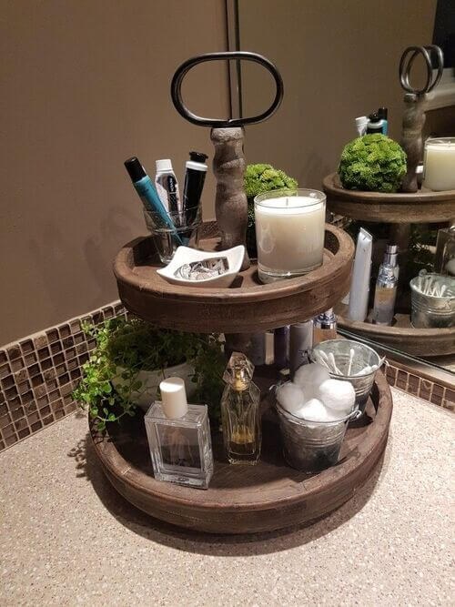 Weathered Two-Tier Tray for Counter Organization