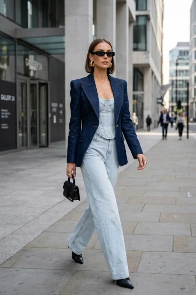 Indigo Blazer with Pale Jeans for City Polish