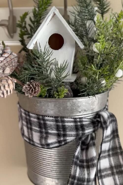 Bucket Birdhouse Winter Vignette