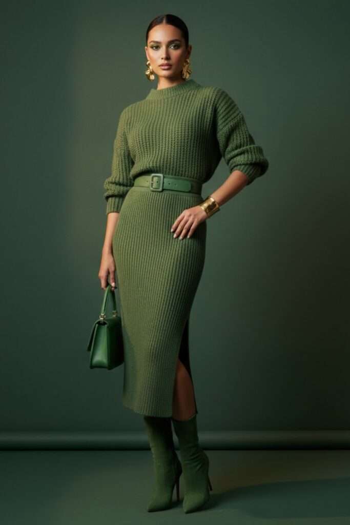 Monochrome Green: Quietly Elevated Evening Dressing