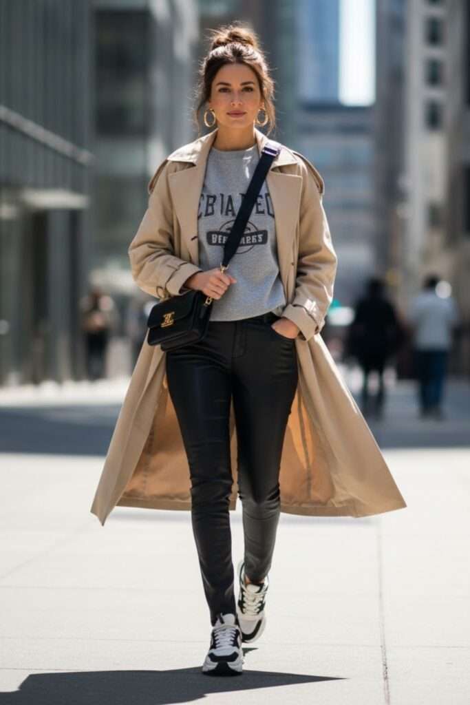 Polished Layers Meet Relaxed Leather Trousers