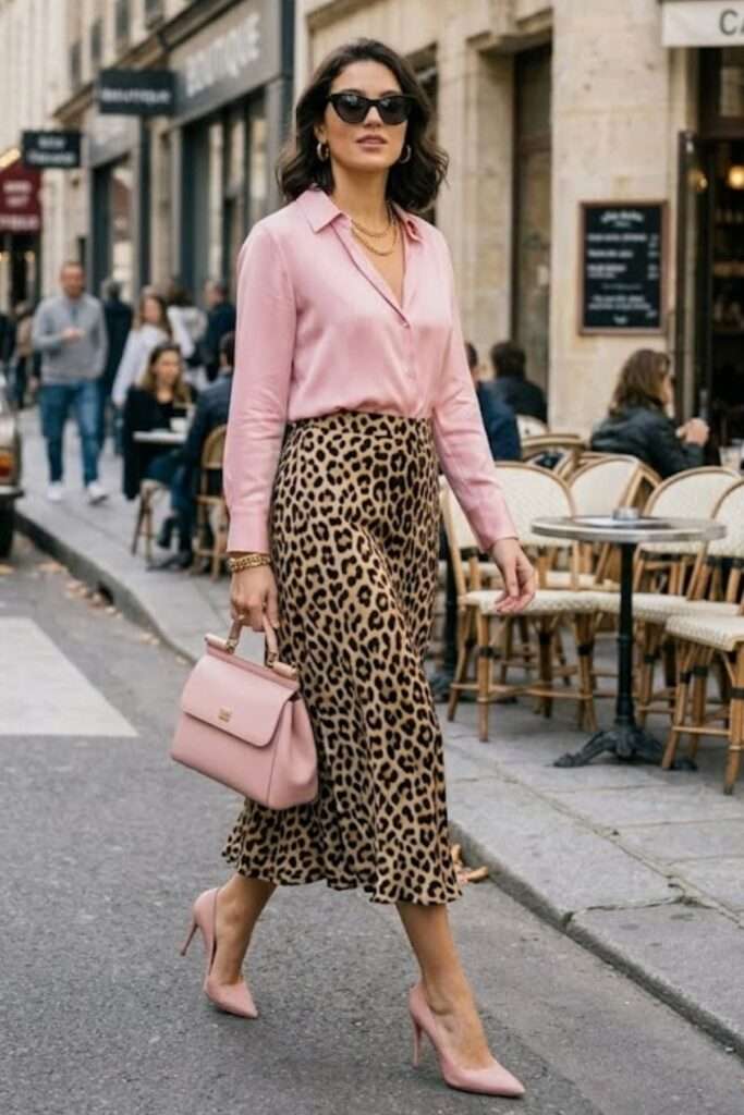 Blush Freedom: Leopard Midi with Soft Silhouettes