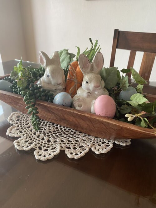 Spring Bunny and Egg Dough Bowl Vignette