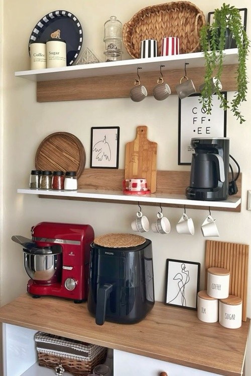 Shelved Charm: Hanging Mug Coffee Nook
