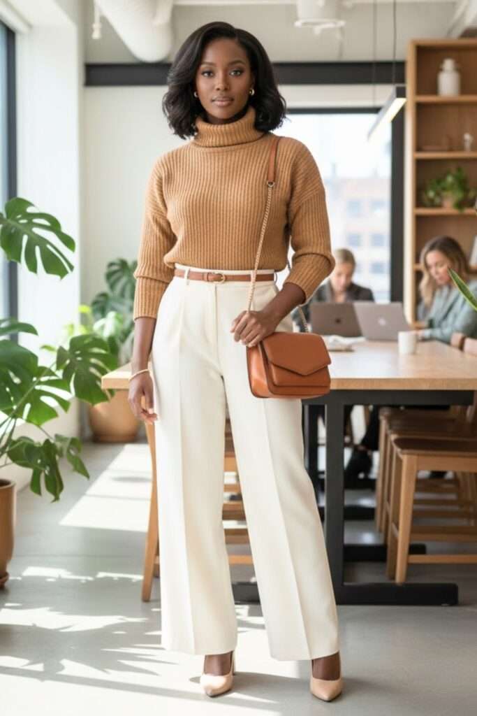 Tawny Knit and Ivory Trousers — Office Edit