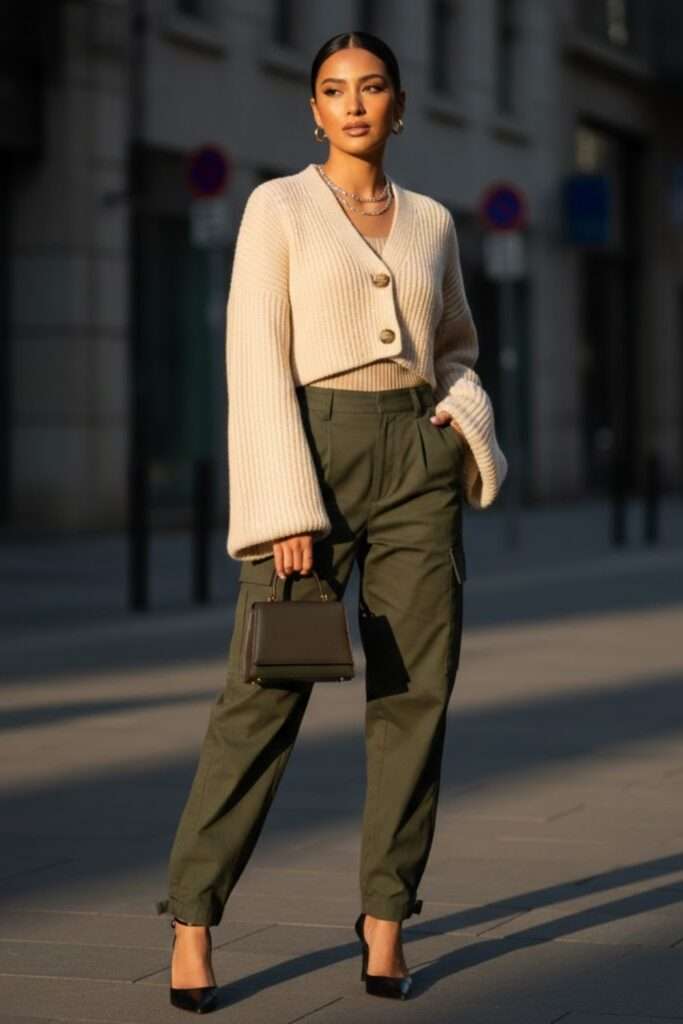 Soft Knits and Tailored Olive for Quiet Romance