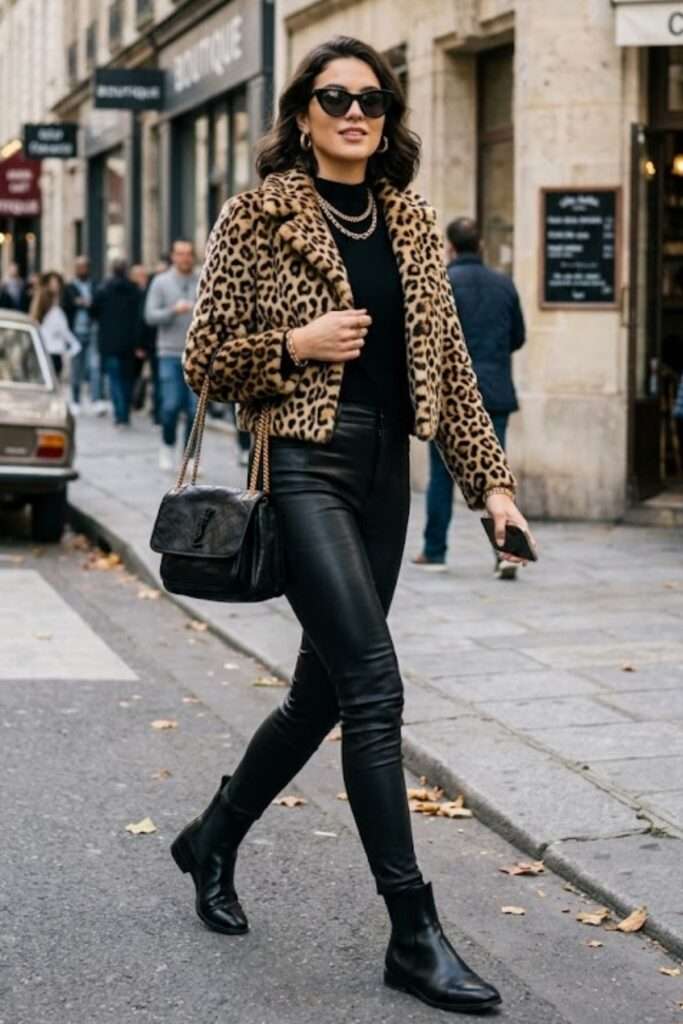 Sleek Noir Base with a Leopard Accent