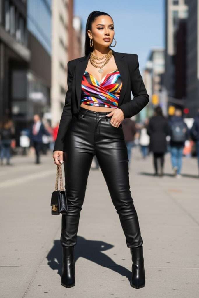 Polished Edge: Leather Trousers with Bold Prints