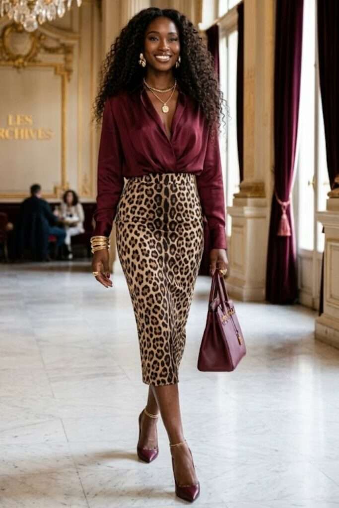 Burgundy and Leopard for Sharply Polished Style