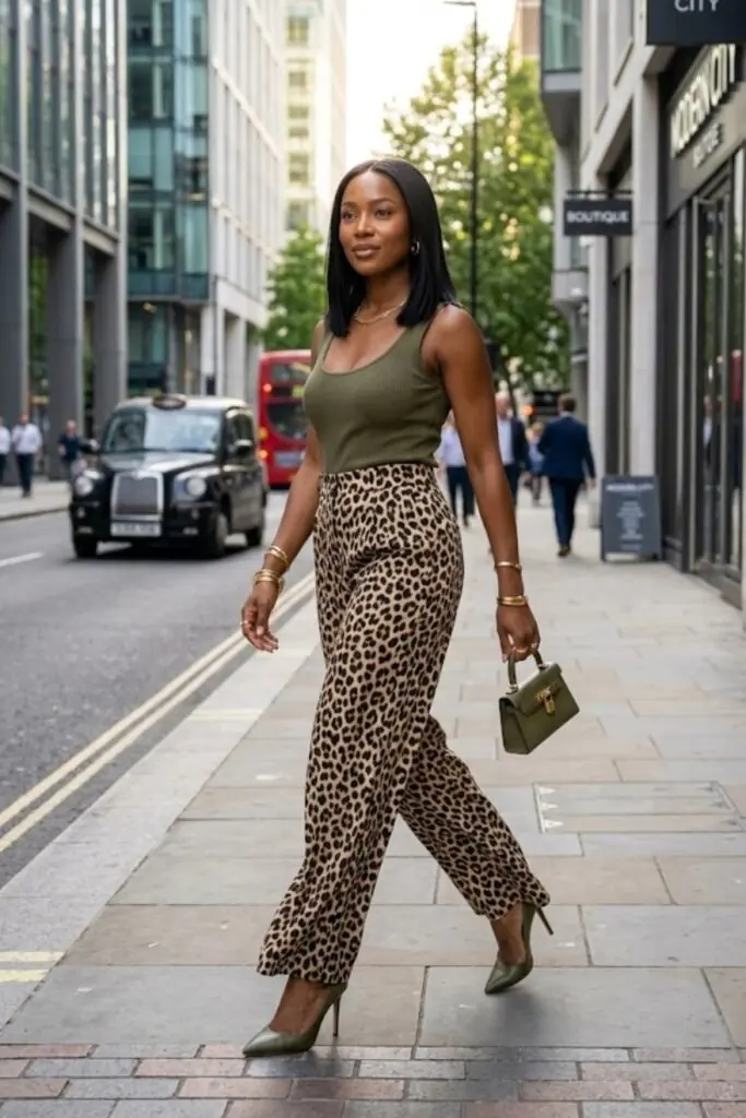 Grounded Leopard Trousers with Olive Balance