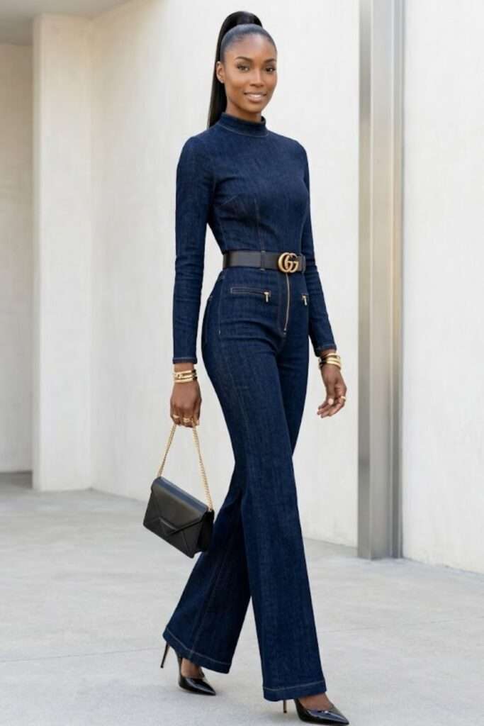 Monochrome Denim Duo with Sculpted Proportions