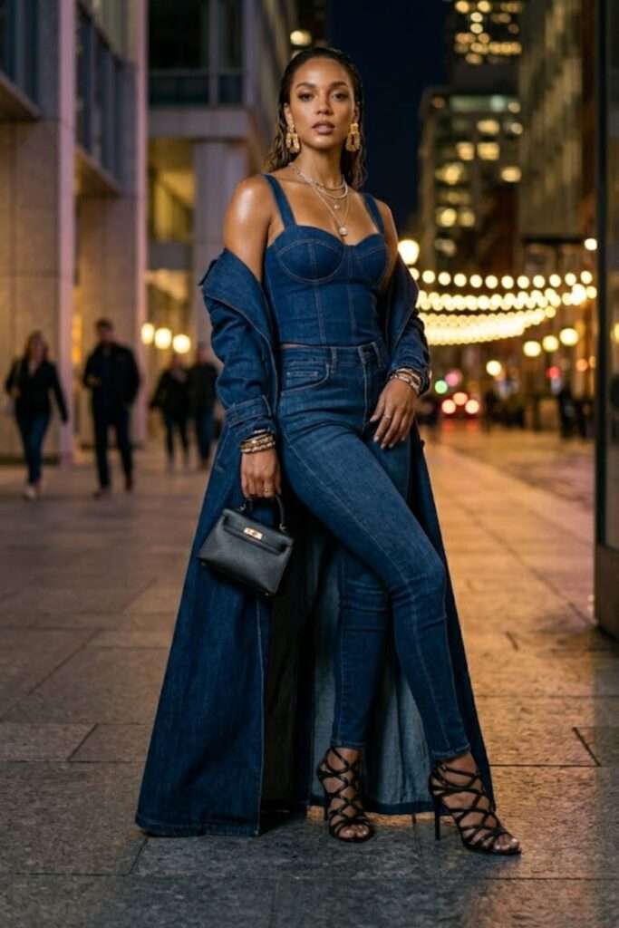 Midnight Monochrome Sleek Double Denim with Drama