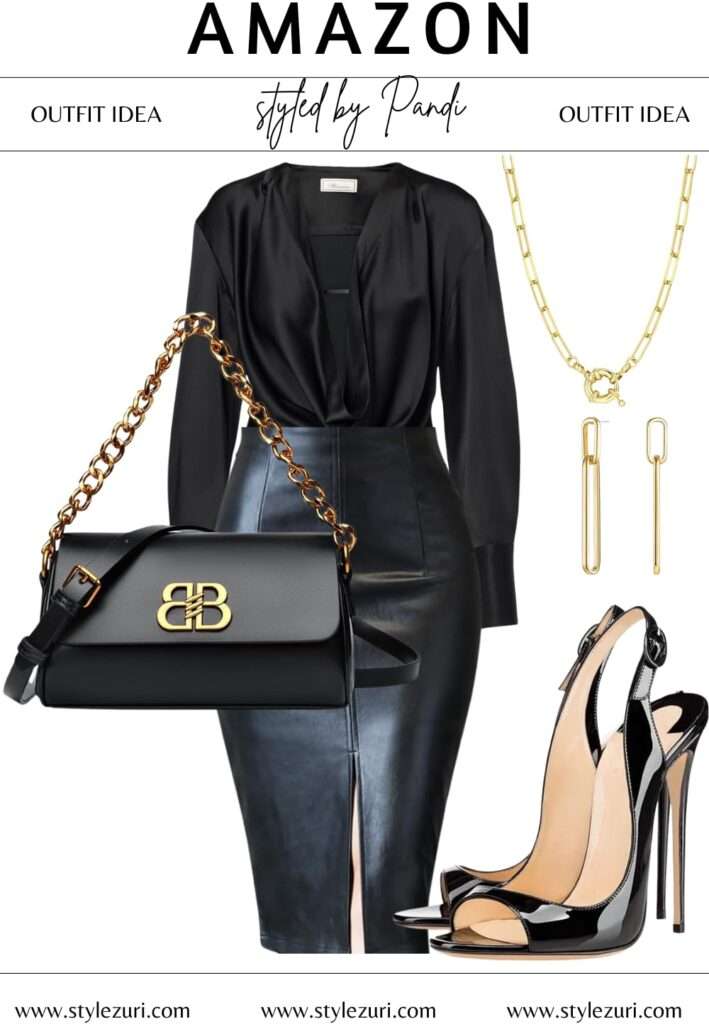 Satin Cowl and Leather Midi: Polished Night Out