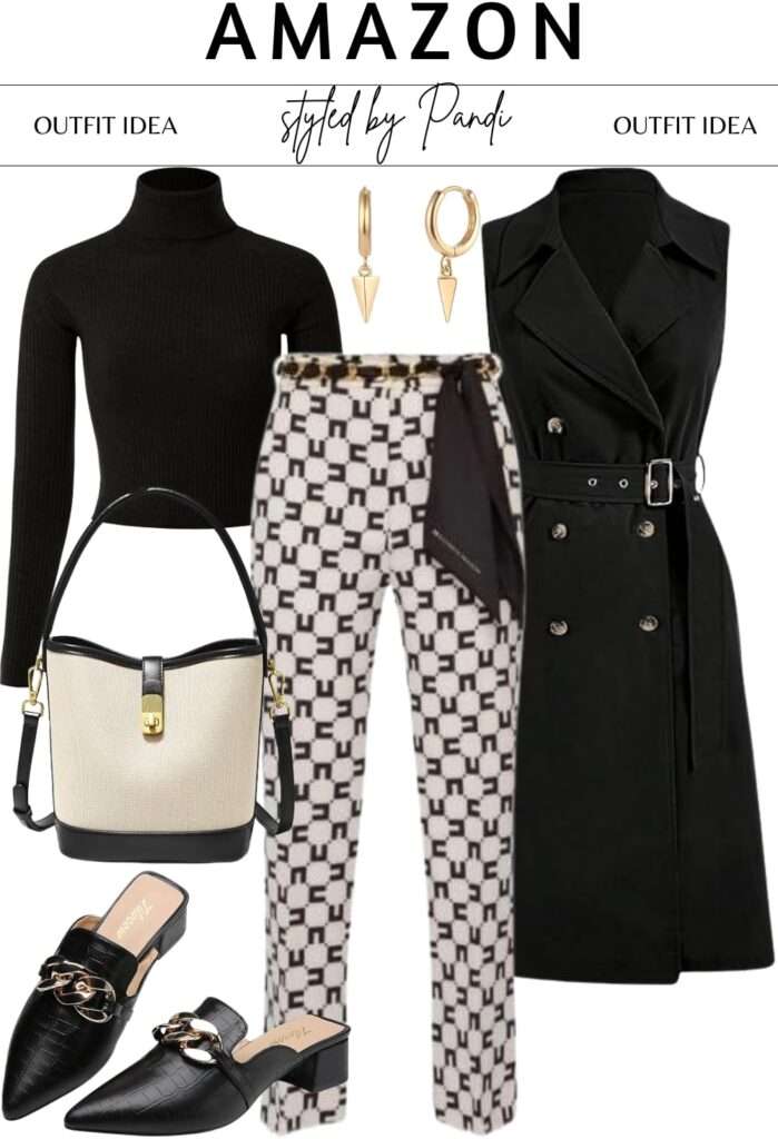 Patterned Trousers Elevated with Sleek Black Layers