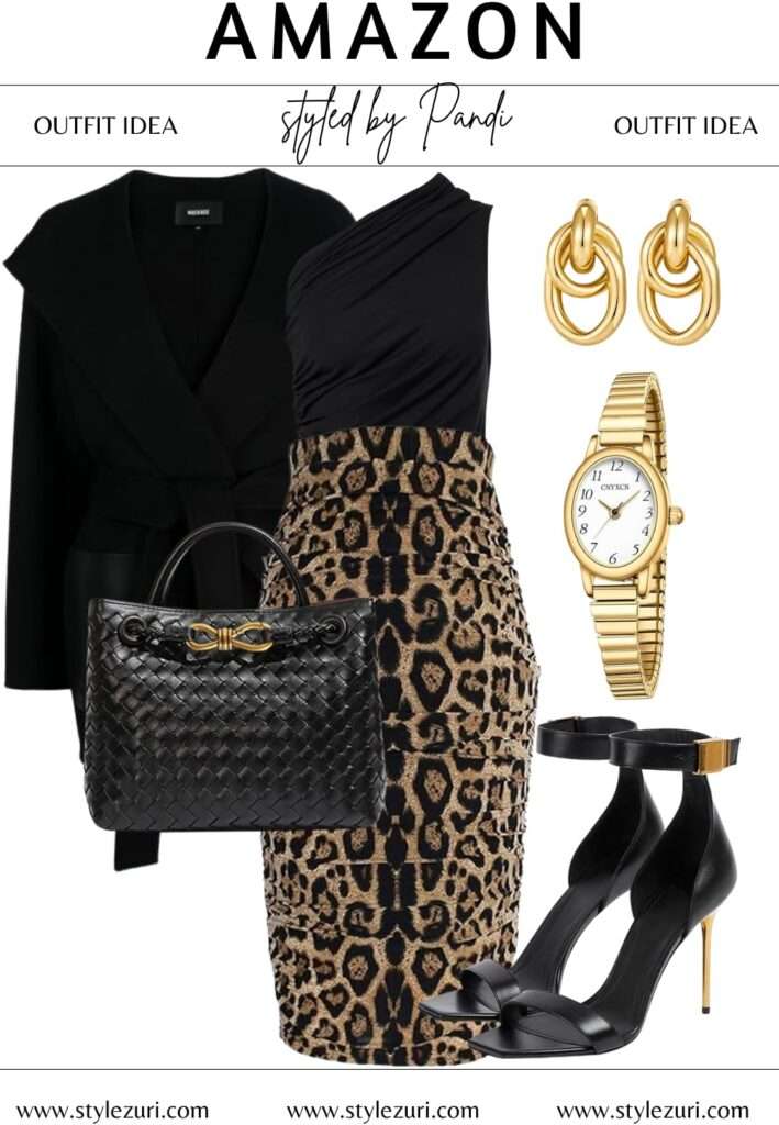 Leopard Pencil Skirt Meets One-Shoulder Chic for Date Night