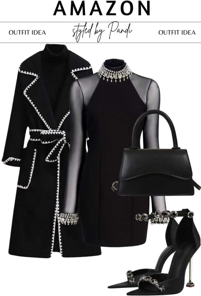Pearl-Edged Mini and Coat: Evening Monochrome Perfection