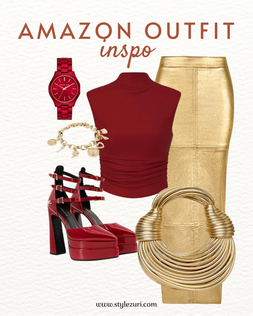 Burgundy and Gold Wax-Print Power Look