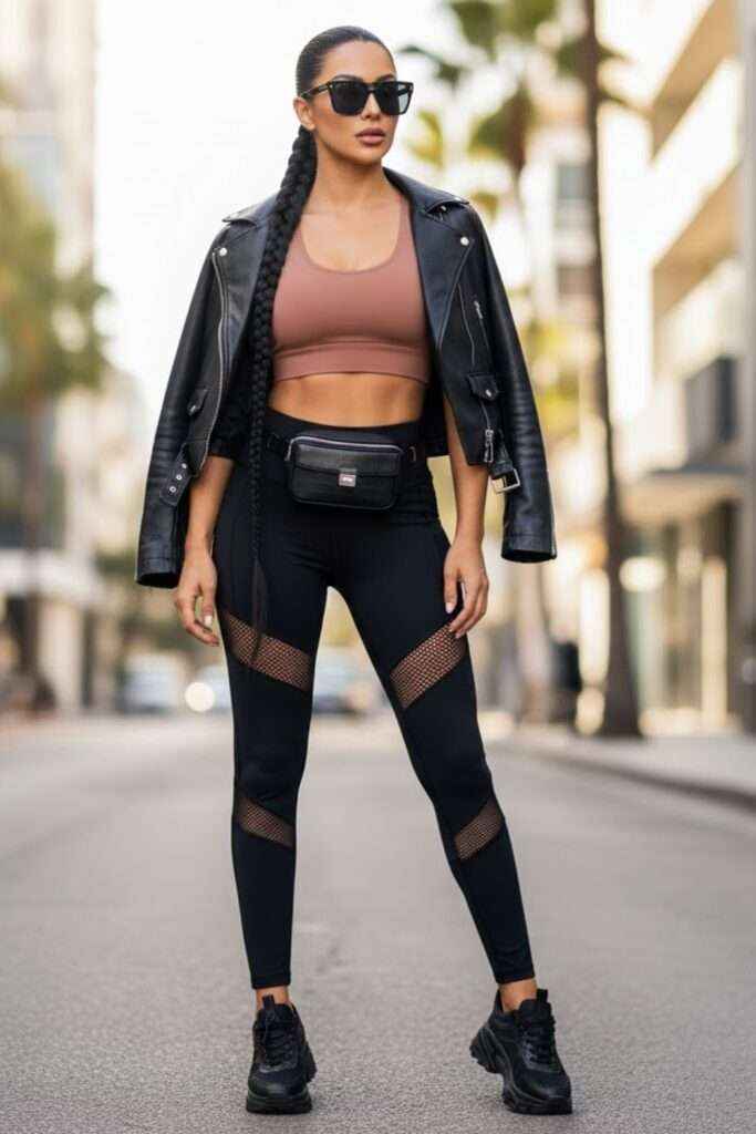 Streetwise Athleisure: Leather, Mesh, and Muted Rose