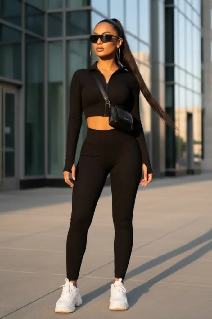 Monochrome Momentum: Sleek All-Black Athleisure for City Life