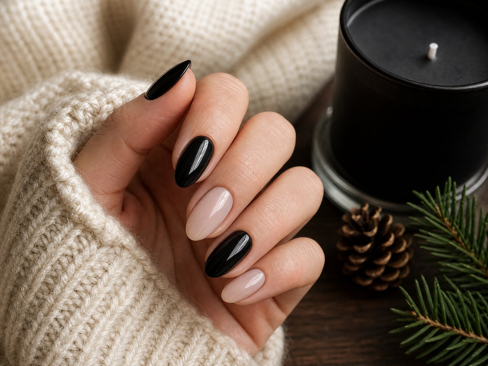 Pair black with a neutral or sheer nail