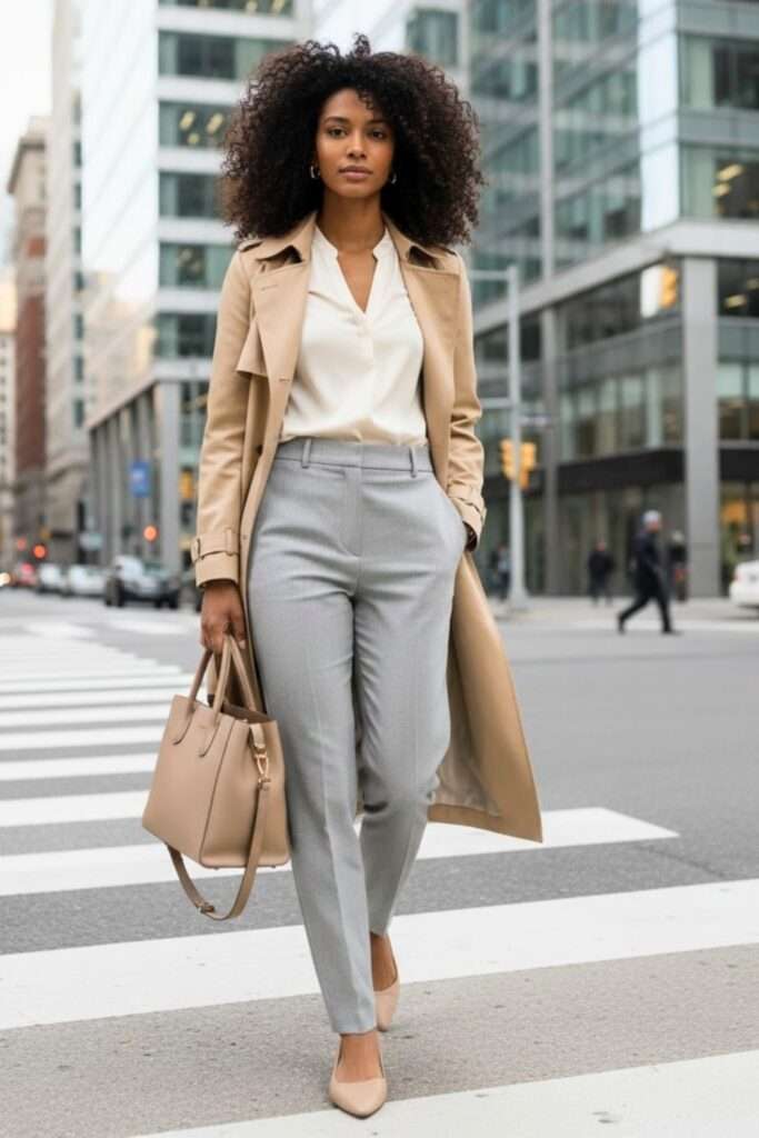 Timeless Trench and Tailored Trousers for Work