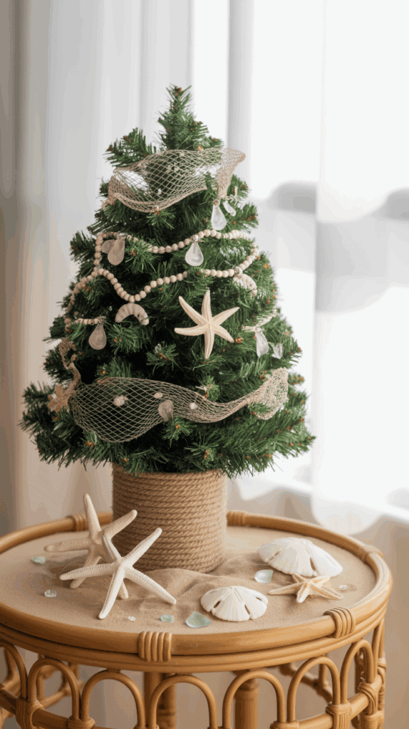 How to Style a Coastal Tabletop Tree in a Tiny Space