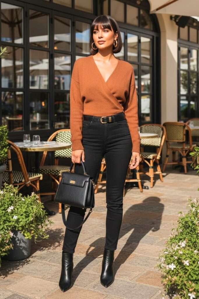 Caramel and Noir Sleek Coffee Date Ensemble