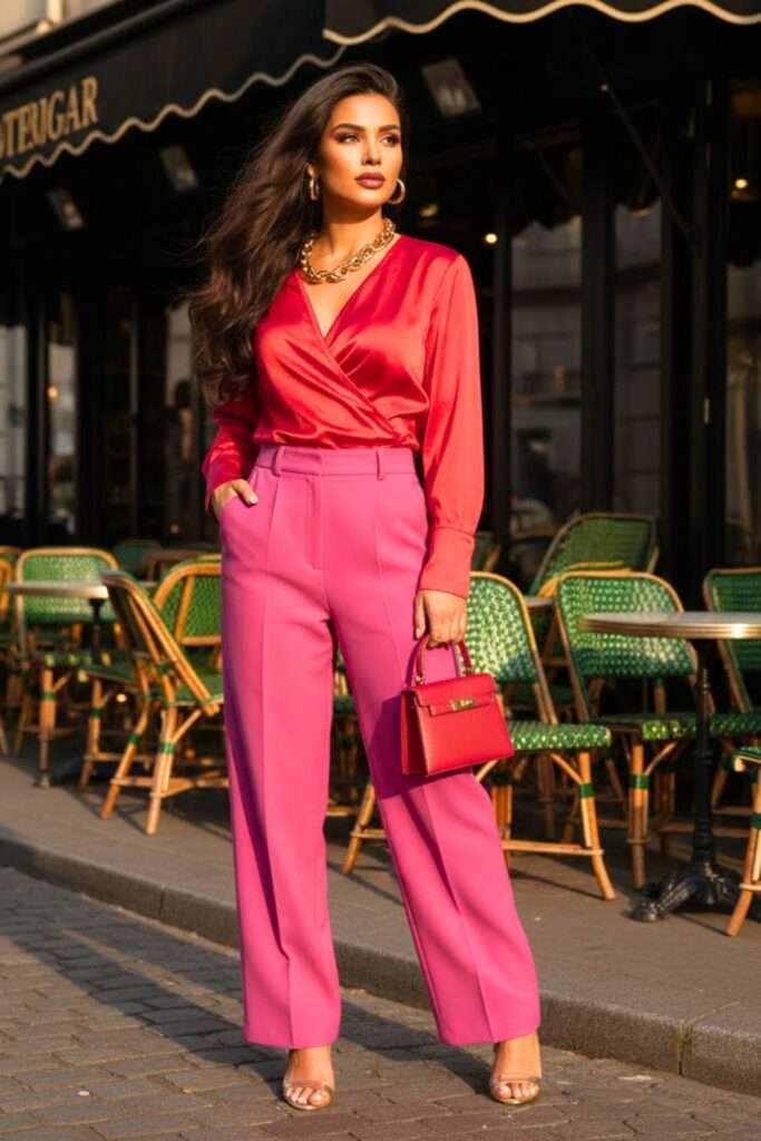 Silk Wrap and Rose Trousers for Luxe Coffee Dates