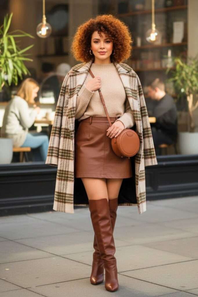 Warm Browns and Plaid for a Coffee Date