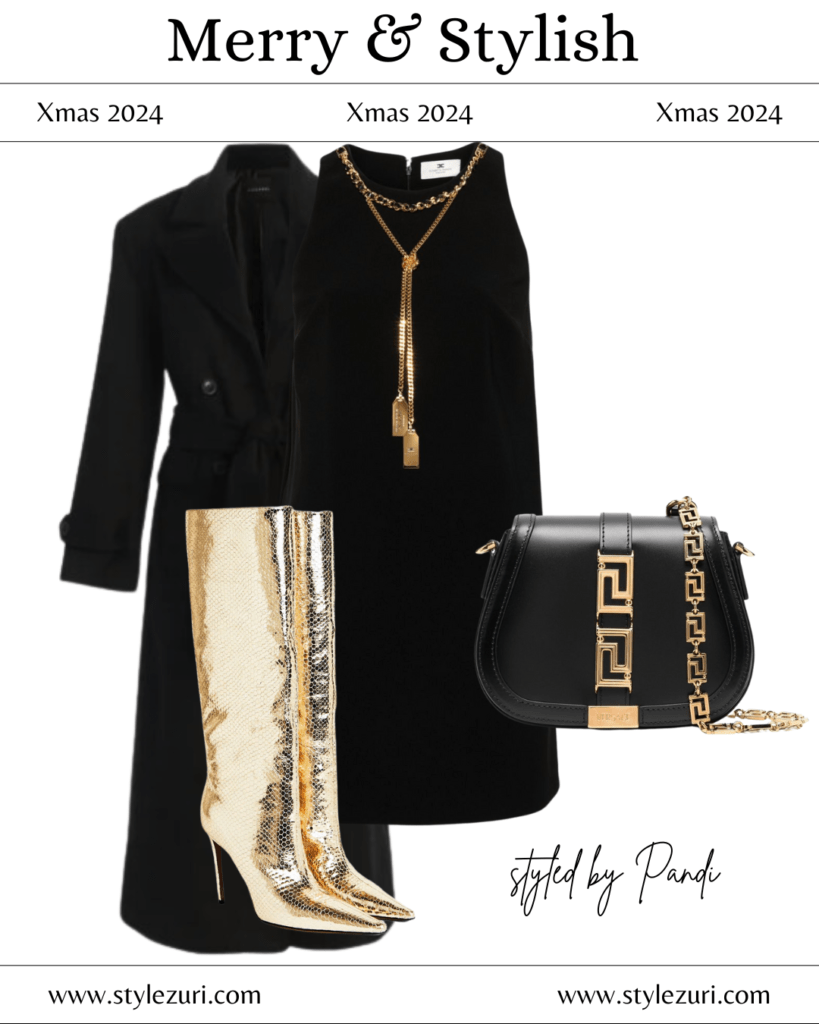 Velvet Midi Dress with Tailored Coat and Boots