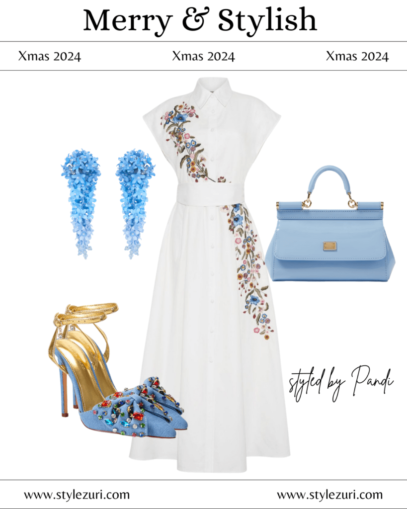 Satin Wrap Dress with Sculptural Earrings and Patent Pumps