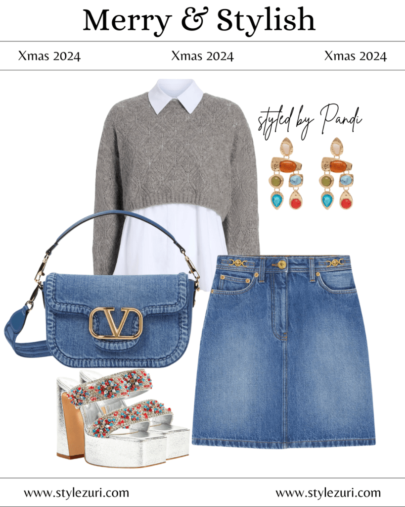 Satin Skirt and Cozy Knit with Sparkle Accessories