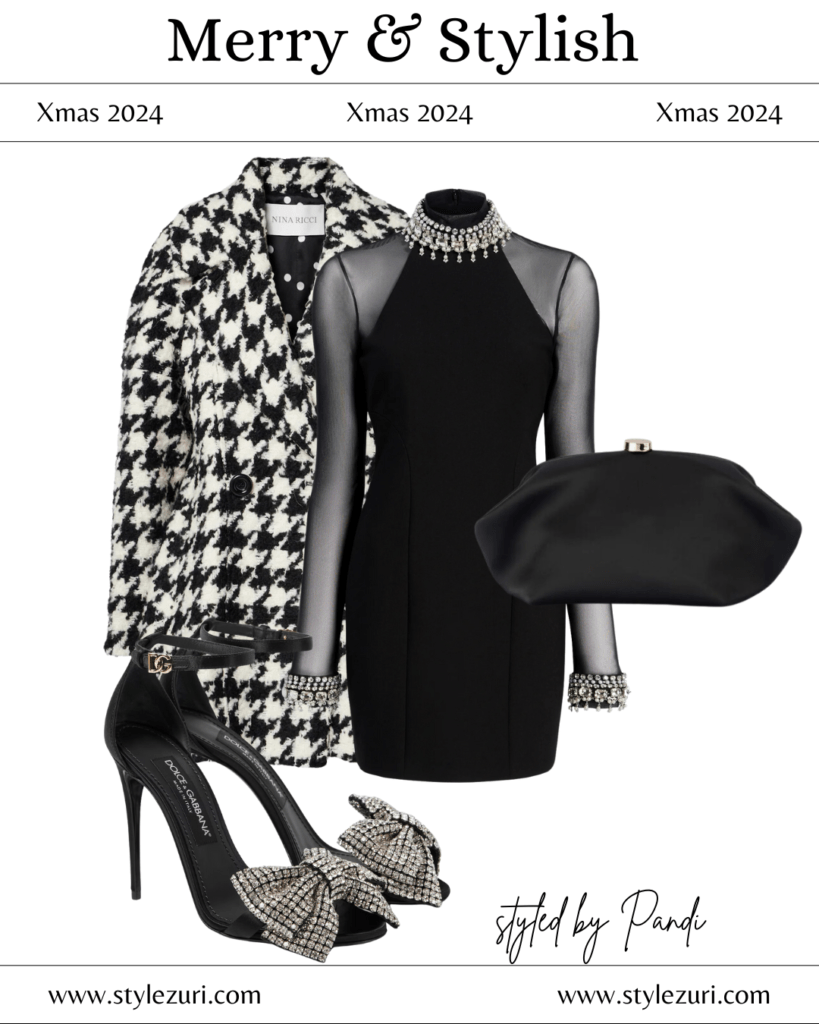 Velvet Wrap Dress Paired with Sleek Tailored Coat