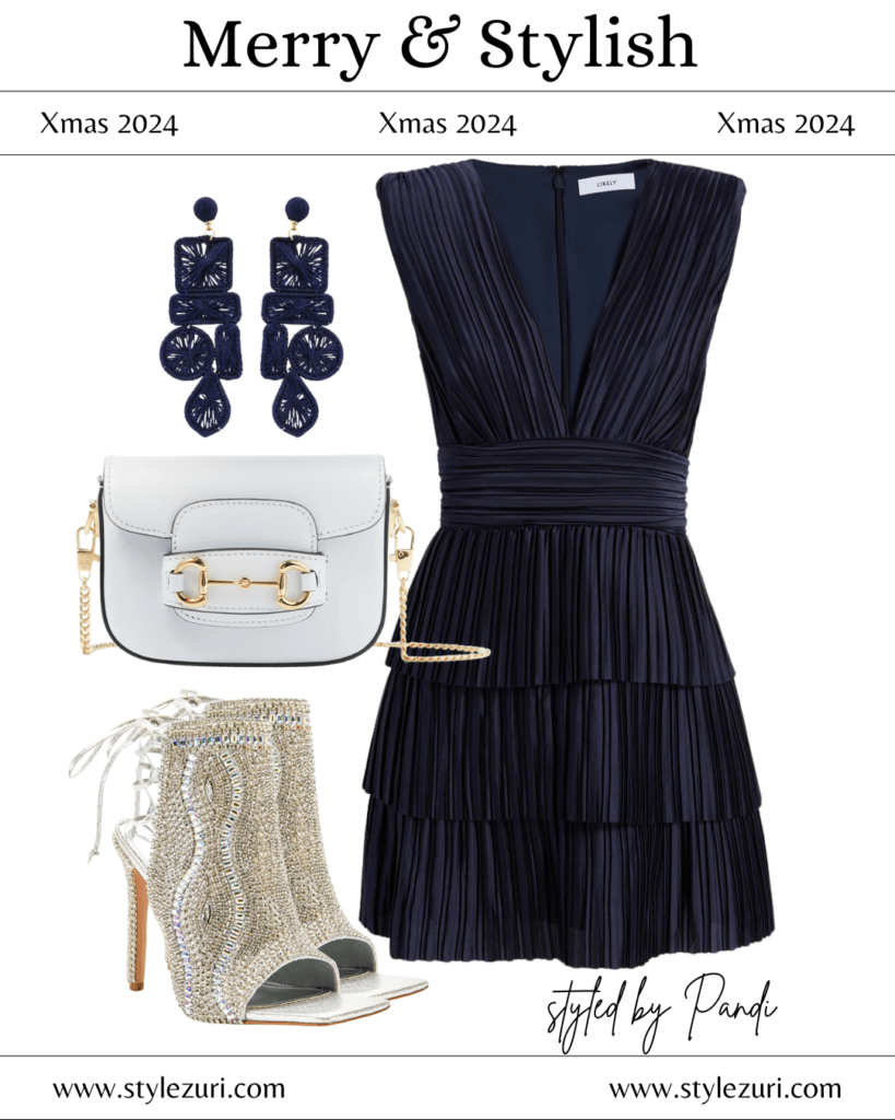 Velvet Wrap Dress with Metallic Details and Heels