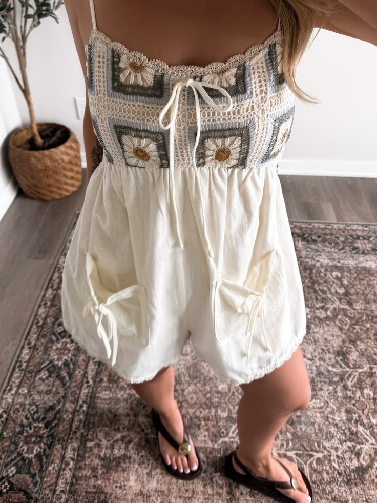 Crochet Romper With Flat Sandals