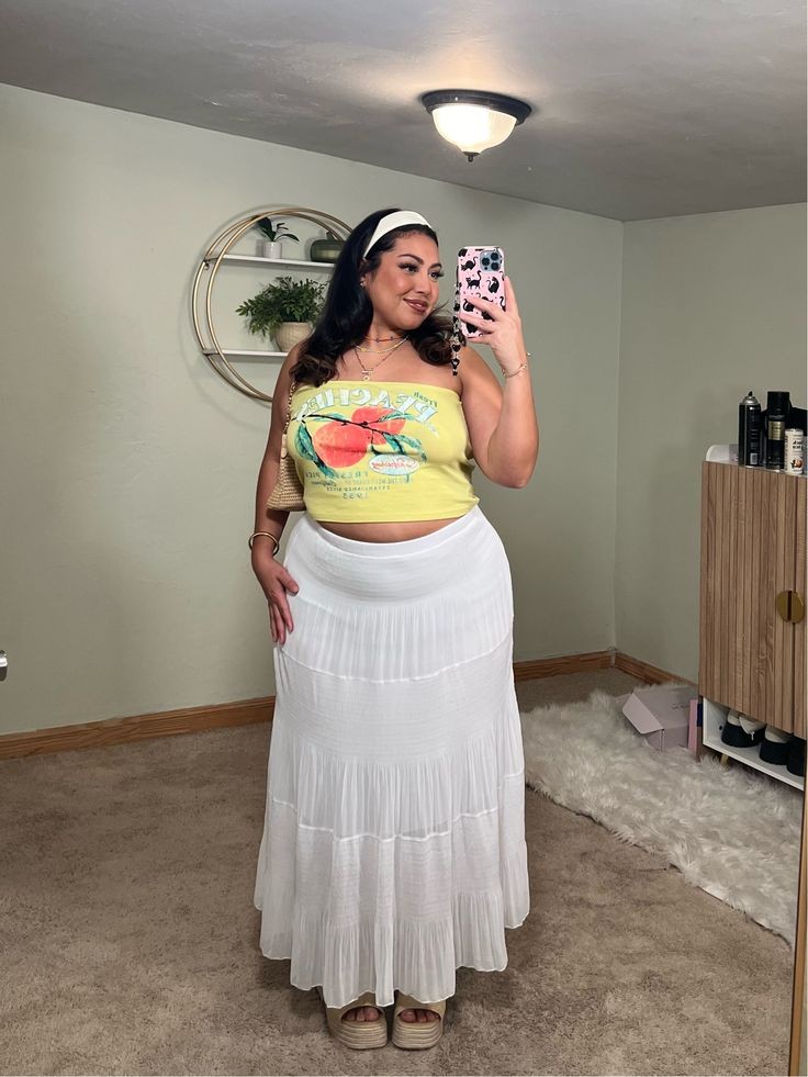 White Maxi Skirt with Yellow Tube Top