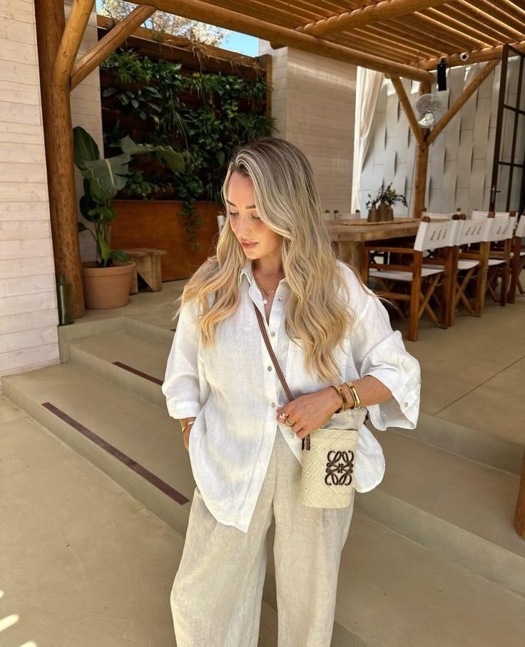 Oversized Linen Shirt With Wide-Leg Trousers