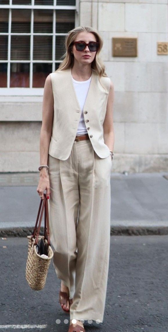 Sand-Colored Waistcoat And Fluid Trousers