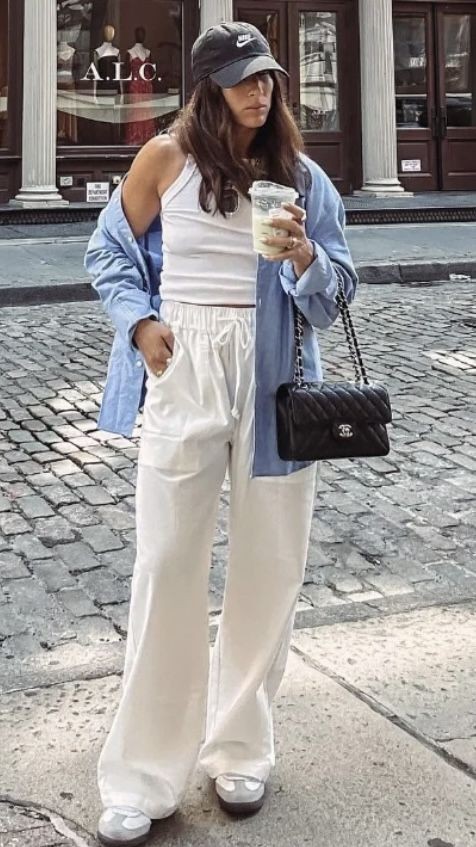 Crisp Linen Shirt with White Drawstring Pants