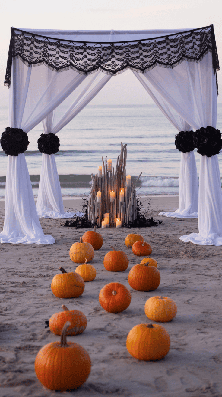 Moonlit Tides: Chic Halloween Ideas for a Beachside Wedding