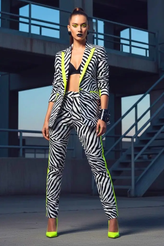 Tailored Zebra Suit with Neon Notes for Night Out