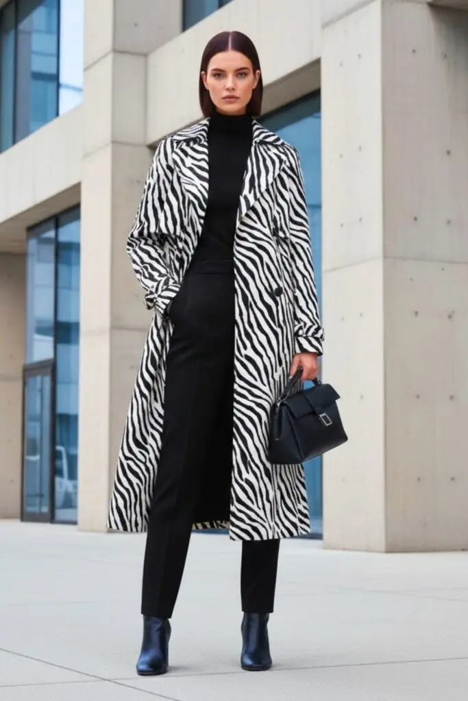 Monochrome Minimalism with a Bold Zebra Coat