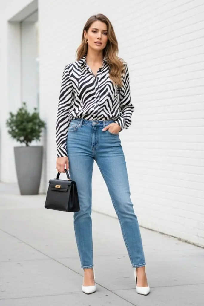 Polished Zebra Shirt with Timeless Denim