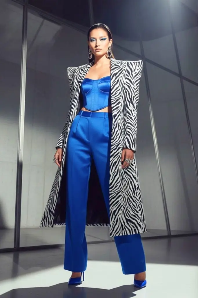 Zebra Coat with Vivid Blue for Modern Impact