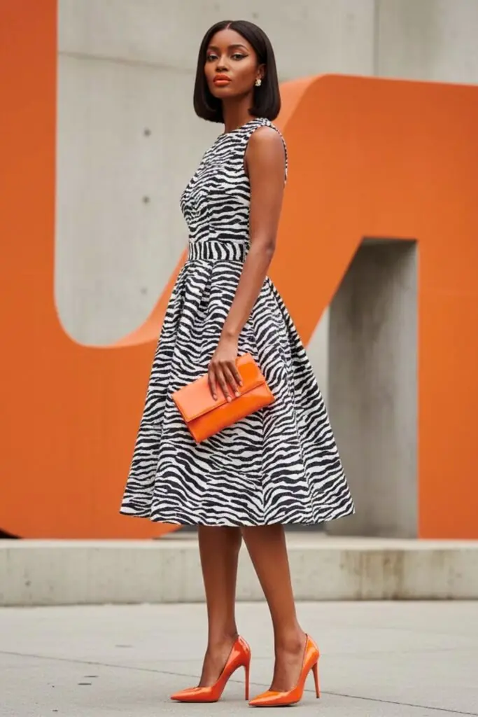 Zebra Midi and Vibrant Orange Accessories for Impact