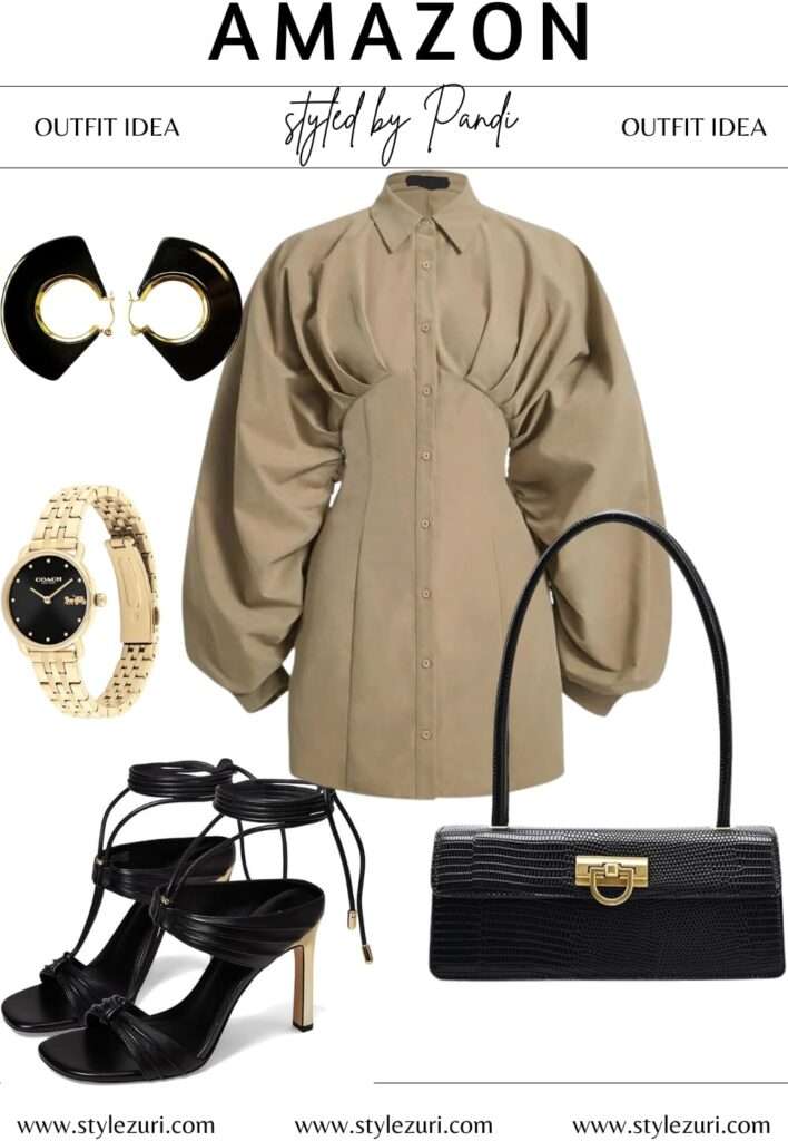 Elevated Khaki Shirt Dress for Evening Elegance