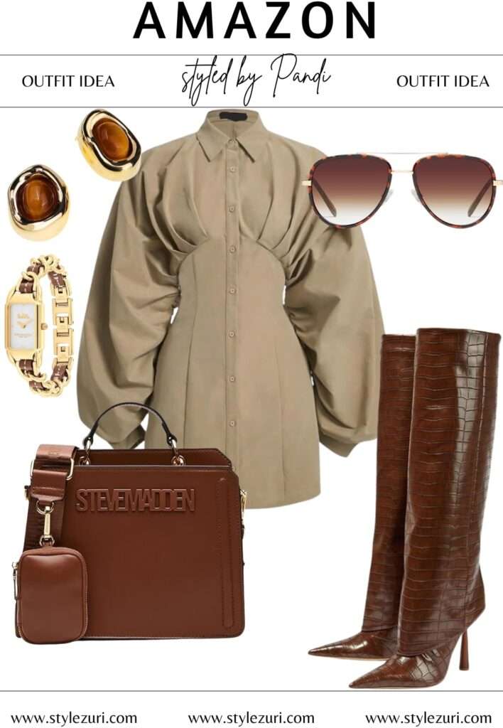Polished Khaki Shirt Dress for City Elegance