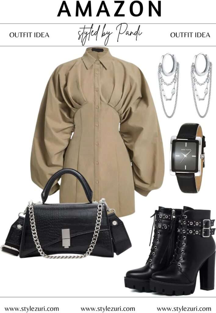 Dark Romance: Khaki Shirt Dress With Gothic Edge